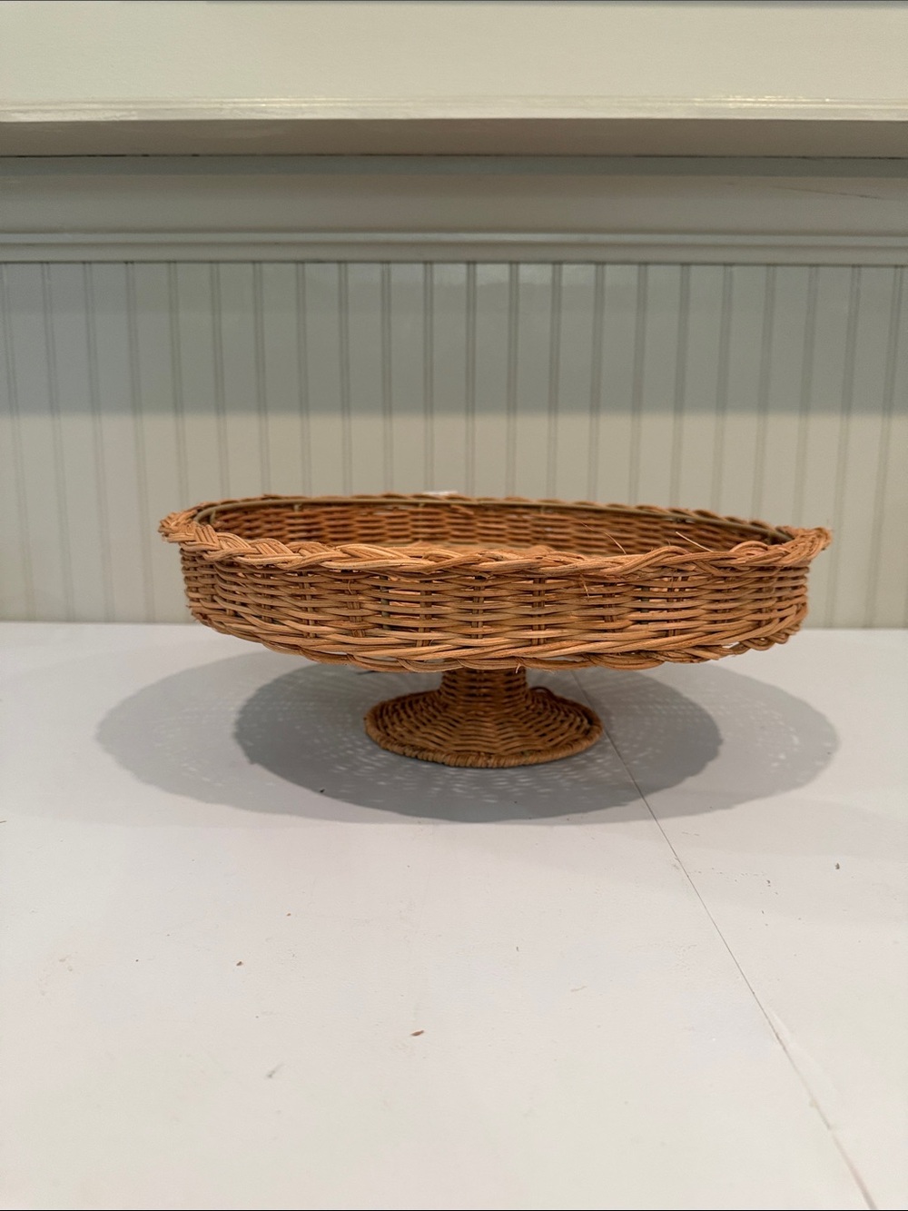 New Creative Co-op Woven Rattan Pedestal Cake Stand - Natural Tan